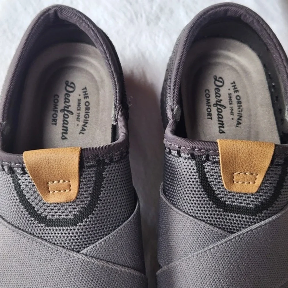 Dearfoams Comfort Womens Grey Knit Crisscross‎ Slip On Sneakers Shoes Size 6